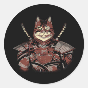 Cat Samurai Warrior Japanisch Runder Aufkleber