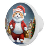 Cat Santa Claus Keramikknauf (Rechts)