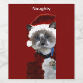 Cat Santa Claws Christmas Maureen Girard Blue Eye Weinetikett (Einzelnes Label)