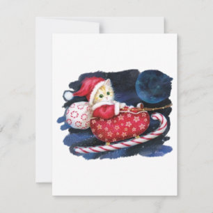 Cat Santa in Santa Sleigh Geschenke liefern Feiertagskarte