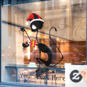 Cat Santa und Maus mit Weihnachtsgeschenk Fensteraufkleber (Café-Fenster)