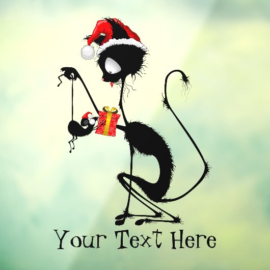 Cat Santa und Maus mit Weihnachtsgeschenk Fensteraufkleber (Blatt 3)