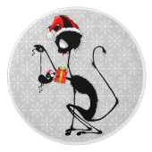 Cat Santa und Maus mit Weihnachtsgeschenk Keramikknauf (Vorderseite)
