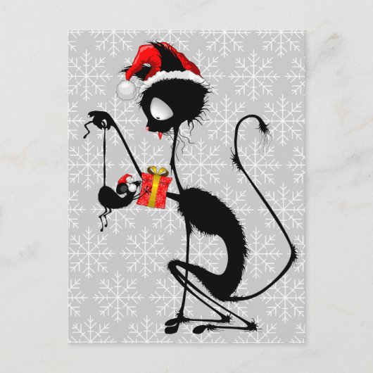 Cat Santa und Maus mit Weihnachtsgeschenk Postkarte (Vorderseite)