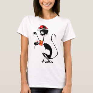 Cat Santa und Maus mit Weihnachtsgeschenk T-Shirt