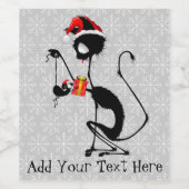 Cat Santa und Maus mit Weihnachtsgeschenk Weinetikett (Einzelnes Label)