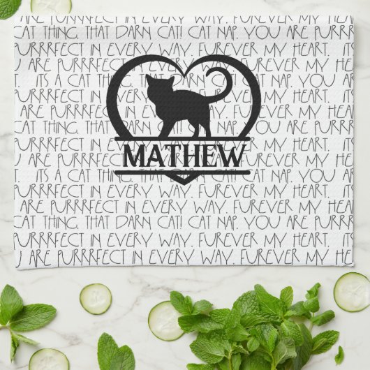 Cat Sayings and Silhouette Heart Split Monogram  Geschirrtuch (Gefaltet)