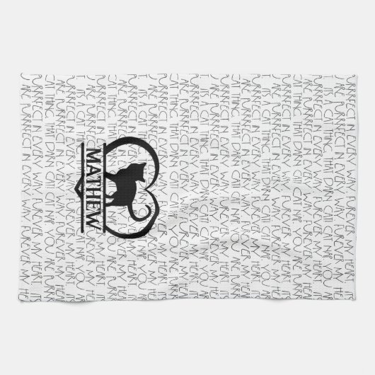 Cat Sayings and Silhouette Heart Split Monogram  Geschirrtuch (Horizontal)