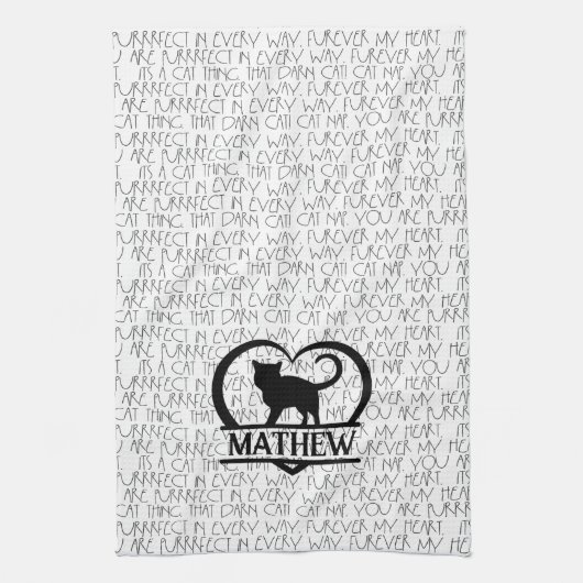 Cat Sayings and Silhouette Heart Split Monogram  Geschirrtuch (Vertikal)