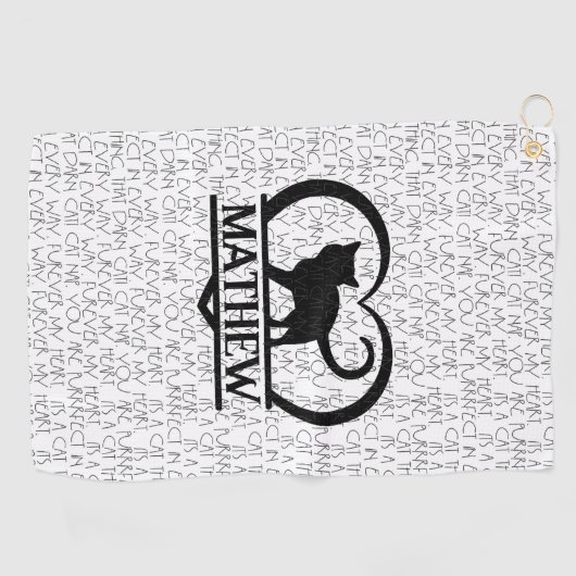 Cat Sayings and Silhouette Heart Split Monogram Golfhandtuch (Horizontal)