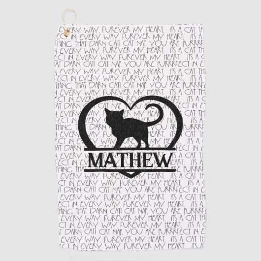 Cat Sayings and Silhouette Heart Split Monogram Golfhandtuch (Vorderseite)