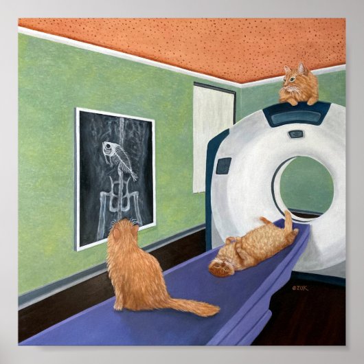 Cat Scan. Cat & Fish Art, Veterinarian Gift. Poster (Vorne)