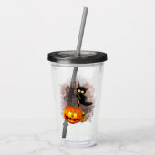 Cat Scared by Pumpkin Fun Halloween Charakter Acryltrinkbecher (Rückseite)