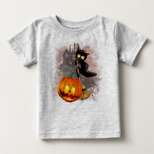Cat Scared by Pumpkin Fun Halloween Charakter Baby T-shirt (Vorderseite)