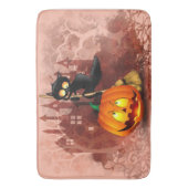 Cat Scared by Pumpkin Fun Halloween Charakter Badematte (Vorderseite Vertikal)
