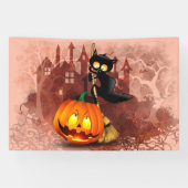 Cat Scared by Pumpkin Fun Halloween Charakter Banner (Horizontal)
