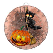 Cat Scared by Pumpkin Fun Halloween Charakter Dartscheibe (vorne)