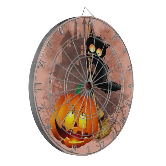 Cat Scared by Pumpkin Fun Halloween Charakter Dartscheibe (Vorderseite Links)