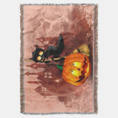 Cat Scared by Pumpkin Fun Halloween Charakter Decke (Vorderseite Vertikal)