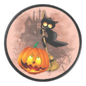 Cat Scared by Pumpkin Fun Halloween Charakter Eishockey Puck (Vorderseite)