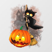 Cat Scared by Pumpkin Fun Halloween Charakter Fensteraufkleber (Blatt)