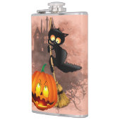 Cat Scared by Pumpkin Fun Halloween Charakter Flachmann (Links)