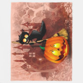 Cat Scared by Pumpkin Fun Halloween Charakter Fleecedecke (Vorderseite)