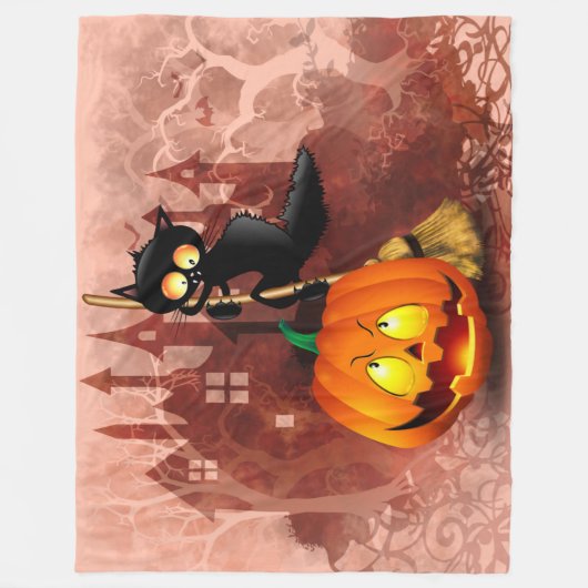 Cat Scared by Pumpkin Fun Halloween Charakter Fleecedecke (Vorderseite)