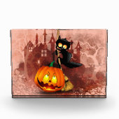 Cat Scared by Pumpkin Fun Halloween Charakter Fotoblock (Vorderseite)