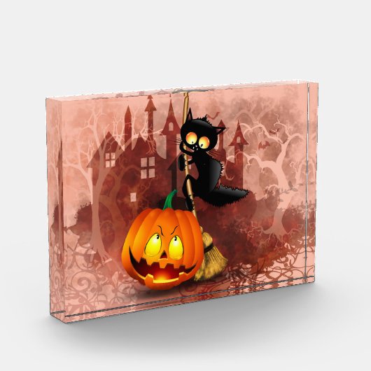 Cat Scared by Pumpkin Fun Halloween Charakter Fotoblock (Links)