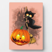 Cat Scared by Pumpkin Fun Halloween Charakter Fotoplatte (Vorderseite)