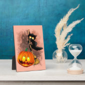 Cat Scared by Pumpkin Fun Halloween Charakter Fotoplatte (Seite)