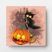 Cat Scared by Pumpkin Fun Halloween Charakter Fotoplatte (Vorderseite)