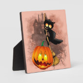 Cat Scared by Pumpkin Fun Halloween Charakter Fotoplatte (Vorderseite)
