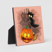 Cat Scared by Pumpkin Fun Halloween Charakter Fotoplatte (Vorderseite)