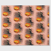 Cat Scared by Pumpkin Fun Halloween Charakter Geschenkpapier (Flach)