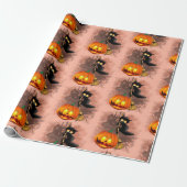 Cat Scared by Pumpkin Fun Halloween Charakter Geschenkpapier (Ungerollt)