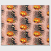 Cat Scared by Pumpkin Fun Halloween Charakter Geschenkpapier (Flach)
