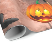 Cat Scared by Pumpkin Fun Halloween Charakter Geschenkpapier (Rolleneckpunkt)