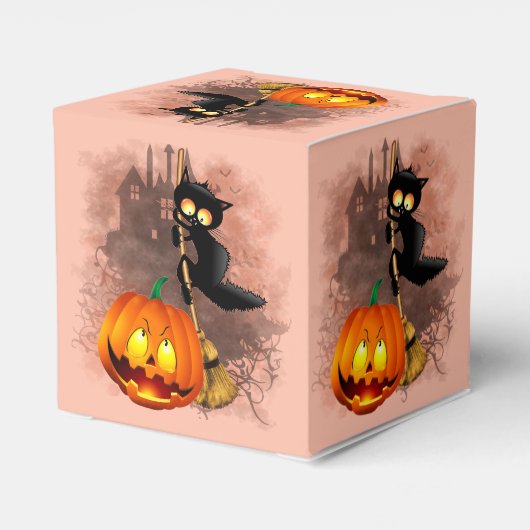Cat Scared by Pumpkin Fun Halloween Charakter Geschenkschachtel (Rückseite)