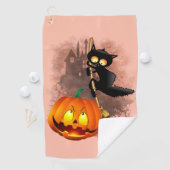 Cat Scared by Pumpkin Fun Halloween Charakter Golfhandtuch (Insitu)