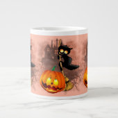 Cat Scared by Pumpkin Fun Halloween Charakter Jumbo-Tasse (Vorderseite)