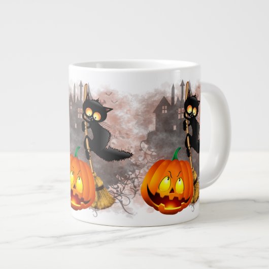 Cat Scared by Pumpkin Fun Halloween Charakter Jumbo-Tasse (Vorderseite Rechts)