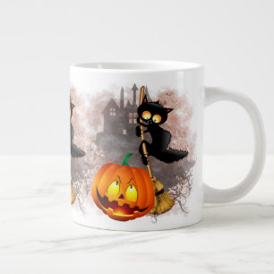 Cat Scared by Pumpkin Fun Halloween Charakter Jumbo-Tasse