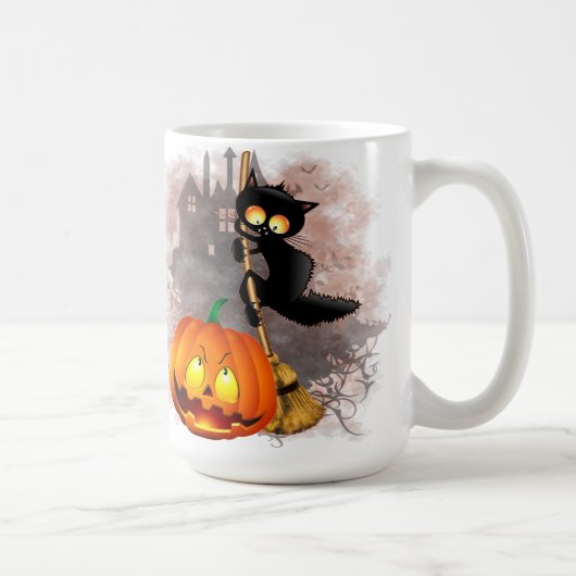 Cat Scared by Pumpkin Fun Halloween Charakter Kaffeetasse (Rechts)