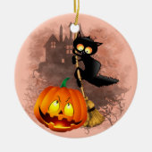 Cat Scared by Pumpkin Fun Halloween Charakter Keramik Ornament (Vorne)