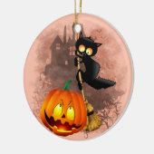 Cat Scared by Pumpkin Fun Halloween Charakter Keramik Ornament (Links)