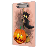 Cat Scared by Pumpkin Fun Halloween Charakter Klemmbrett (Links)