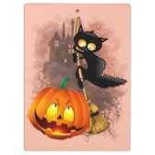 Cat Scared by Pumpkin Fun Halloween Charakter Klemmbrett (Rückseite)