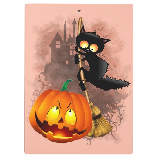 Cat Scared by Pumpkin Fun Halloween Charakter Klemmbrett (Rückseite)